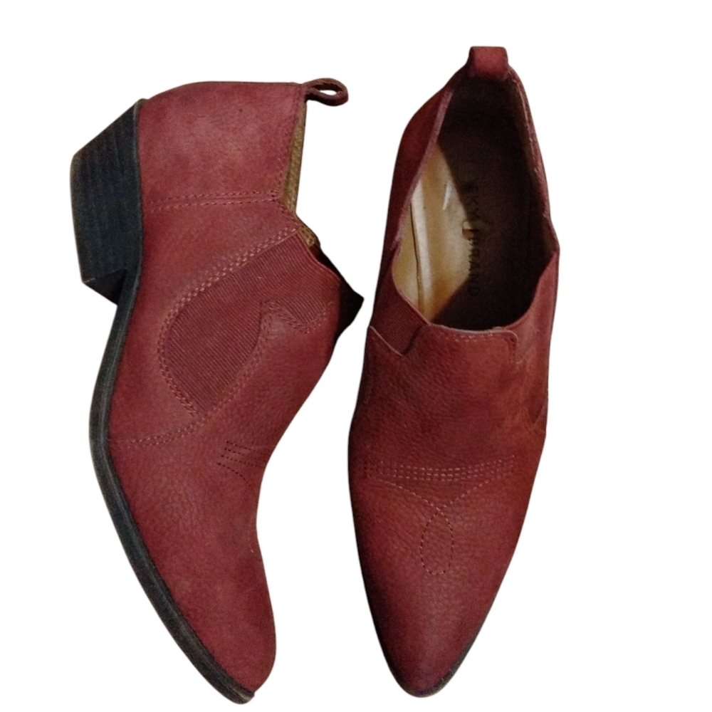 NEW Lucky Brand Red Leather Western Ankle Boots Pointed Toe Booties Size 8.5